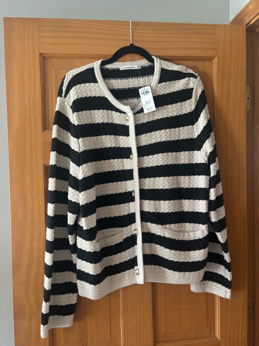 Abercrombie & Fitch Black and Cream Striped Button Cardigan
